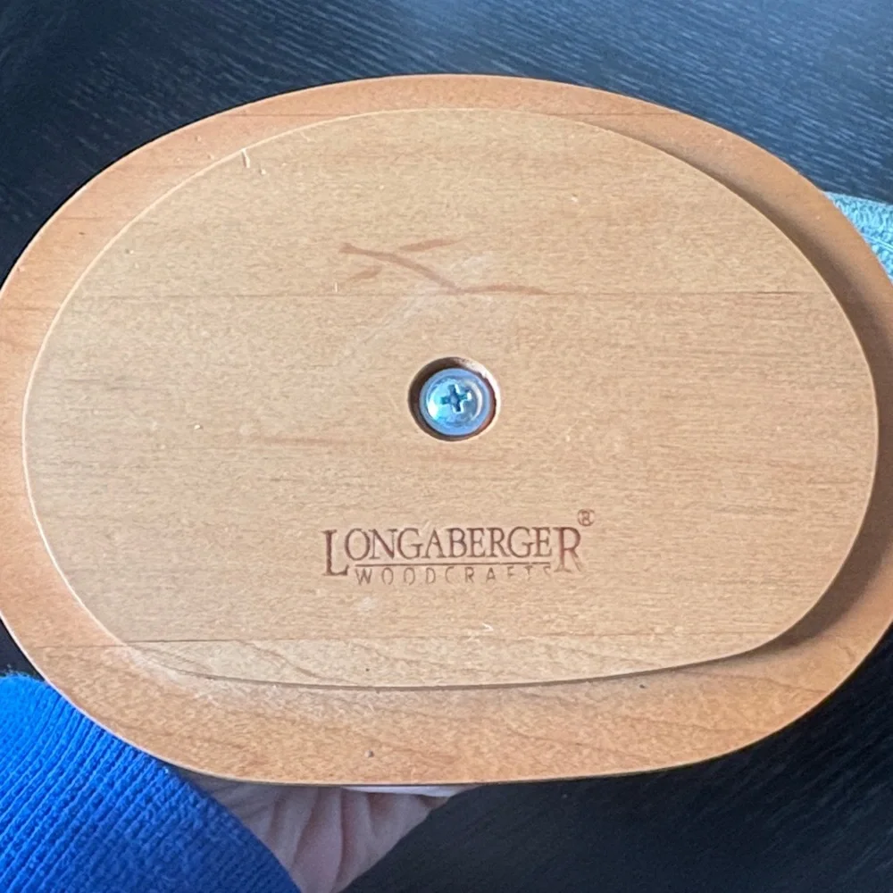 Longaberger‎ Wood Lidded Woven Basket with Green Fabric Cover: tea bags / salt